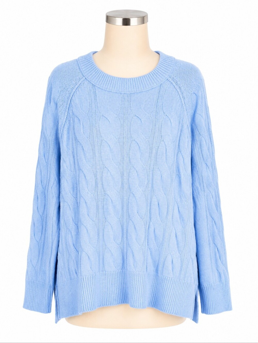 Aerie unREAL Cable Crew Sweater M Ocean Sky Blue Chunky Knit Pullover NWT